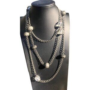 Vtg Silver Tone Station Bead Necklace Faceted Acrylic & Tibet Style Metal Beads